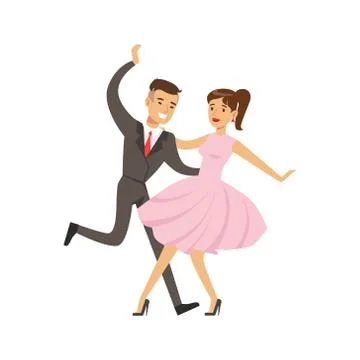 Young couple dancing boogie woogie dance colorful character vector Illustration Stock Illustration