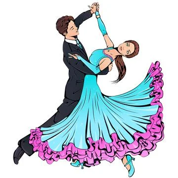 Young couple dancing classical ballroom dance Stock Illustration