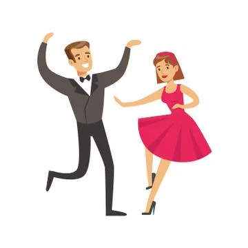 Young couple dancing in elegant clothes colorful character vector Illustration Stock Illustration