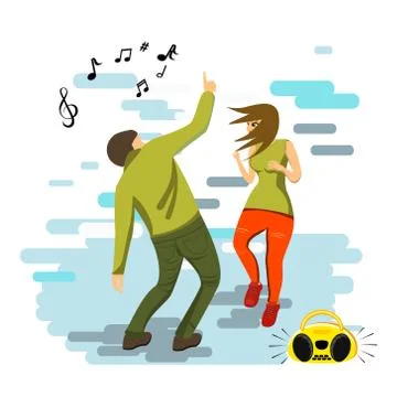 A young couple is dancing a modern dance. Flat style. vector illustration Stock Illustration