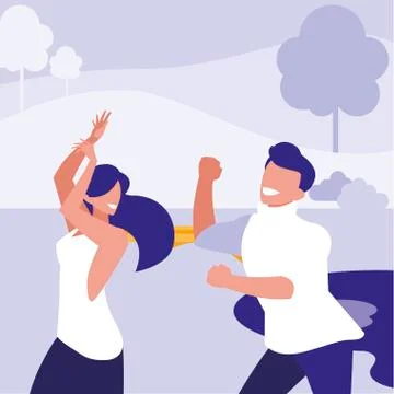 Young couple dancing in the park characters Ilustração Stock
