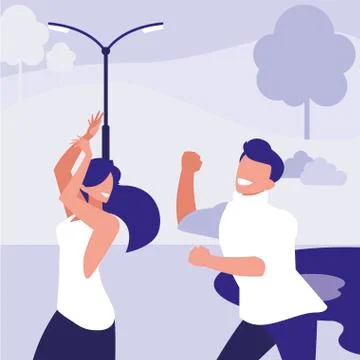 Young couple dancing in the park characters Ilustração Stock