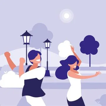 Young couple dancing in the park characters Ilustração Stock