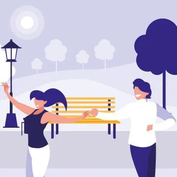 Young couple dancing in the park characters Ilustração Stock