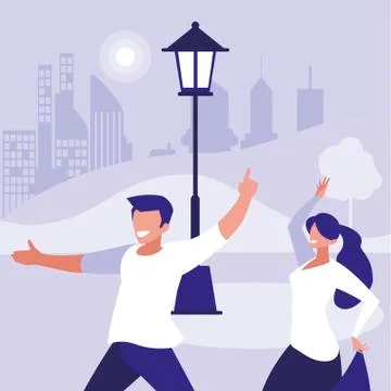 Young couple dancing in the park characters Ilustração Stock