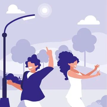 Young couple dancing in the park characters Ilustração Stock