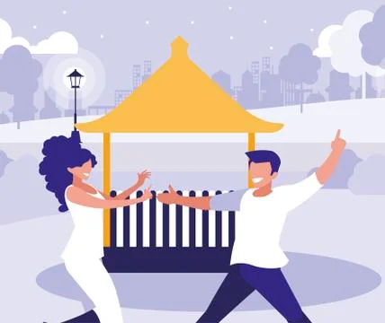 Young couple dancing in the park characters Ilustração Stock