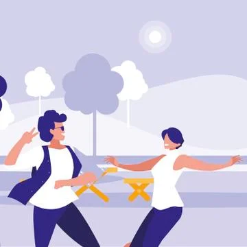 Young couple dancing in the park characters Ilustração Stock