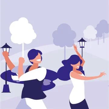 Young couple dancing in the park characters Ilustração Stock