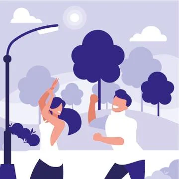 Young couple dancing in the park characters Ilustração Stock