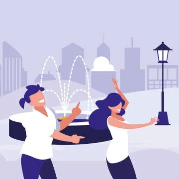 Young couple dancing in the park characters Ilustração Stock