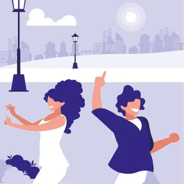 Young couple dancing in the park characters Ilustração Stock