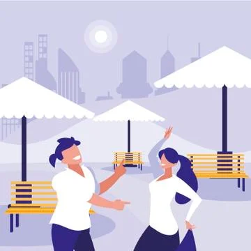 Young couple dancing in the park characters Ilustração Stock