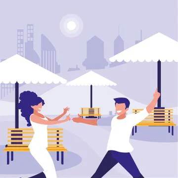 Young couple dancing in the park characters Ilustração Stock