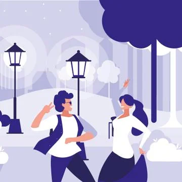 Young couple dancing in the park characters Ilustração Stock