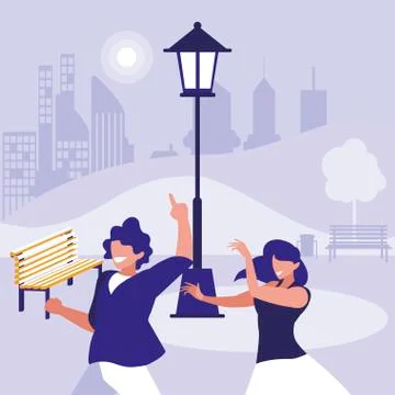 Young couple dancing in the park characters Ilustração Stock