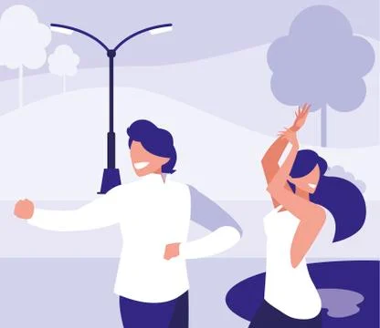 Young couple dancing in the park characters Ilustração Stock