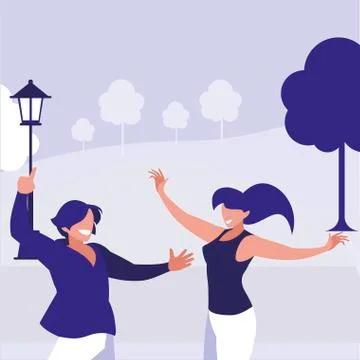 Young couple dancing in the park characters Ilustração Stock
