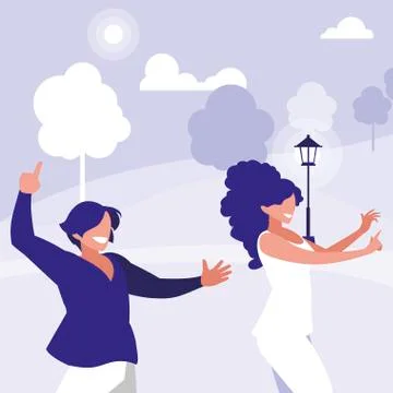 Young couple dancing in the park characters Ilustração Stock