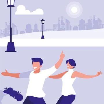 Young couple dancing in the park characters Ilustração Stock