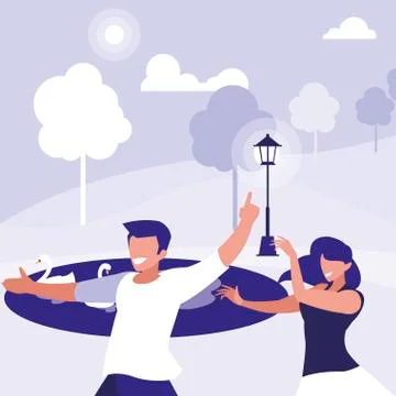 Young couple dancing in the park characters Ilustração Stock