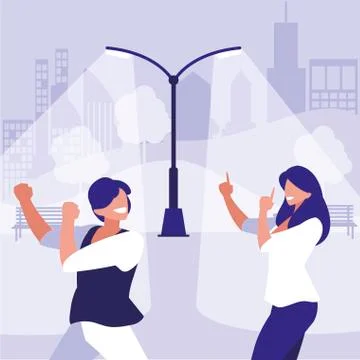 Young couple dancing in the park characters Ilustração Stock