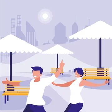 Young couple dancing in the park characters Ilustração Stock