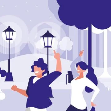 Young couple dancing in the park characters Ilustração Stock