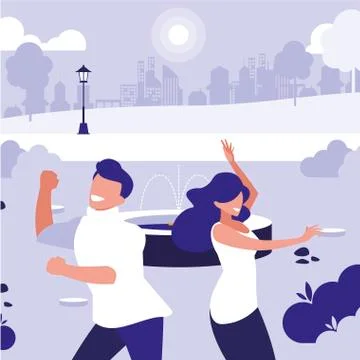 Young couple dancing in the park characters Ilustração Stock