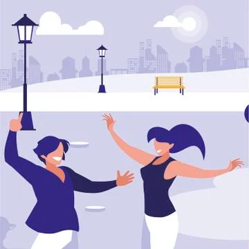 Young couple dancing in the park characters Ilustração Stock