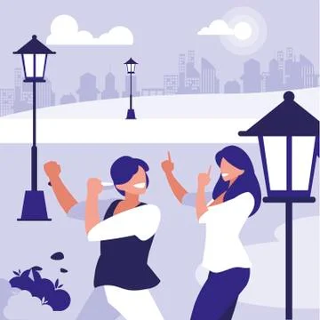 Young couple dancing in the park characters Ilustração Stock