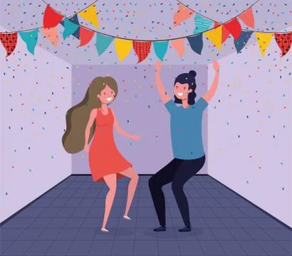 Young couple dancing in the room Illustrazione stock