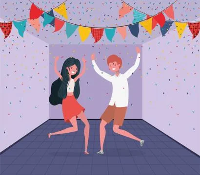 Young couple dancing in the room Stock Illustration