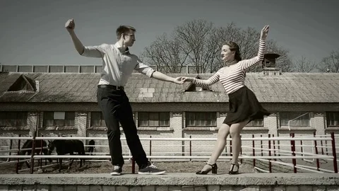Young couple dancing swing outside Video stock 75159042
