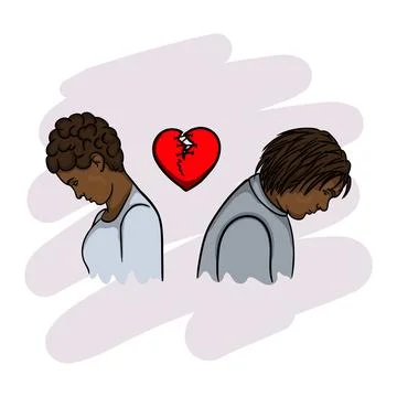 A young couple, a dark-skinned guy and a girl, quarreled and broke their heart Stock Illustration