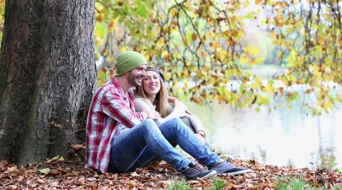 Young couple dating in forest Video stock 57376965