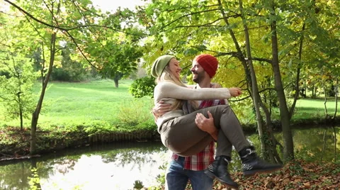 Young couple dating in forest Stock Footage 57377181