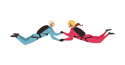 Young couple doing skydiving jump with parachute vector illustration isolated イラスト素材