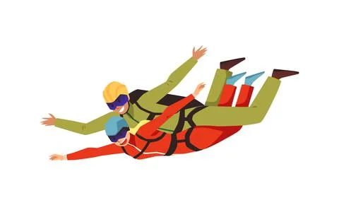 Young couple doing skydiving trick, flat cartoon vector illustration isolated Illustrazione stock