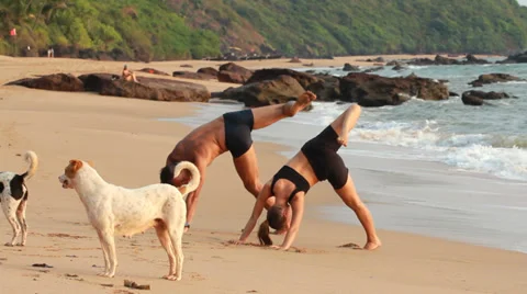 Young couple doing yoga 스톡 동영상 38832075