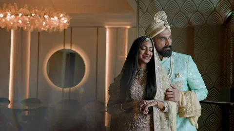 Young Couple Dressed In Arabic Style. Couple Standing In Room With Wonderful Stock Footage 153856484