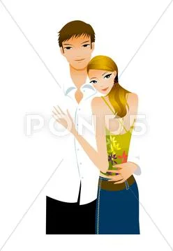 Young couple embracing Stock Illustration