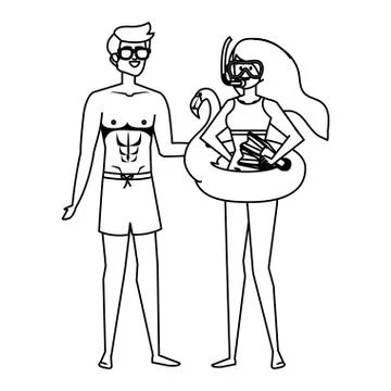 Young couple with float and equipment diving Stock Illustration