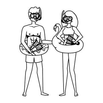 Young couple with float and equipment diving Stock Illustration
