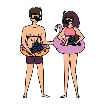 Young couple with float and equipment diving Stock Illustration