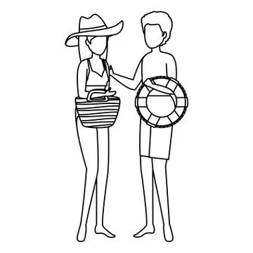 Young couple with float and handbag characters Illustration