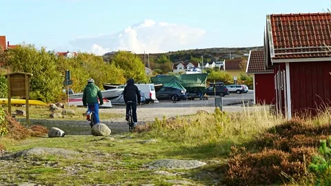 Young couple gets on bikes. Stock Footage 219099086