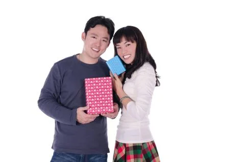 Young couple with  gift Stock Photos