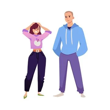 Young couple have relationship problems and on verge of breakup, flat vector. Illustrazione stock