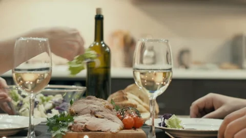 Young couple have romantic dinner with wine. Stock Footage 85793099